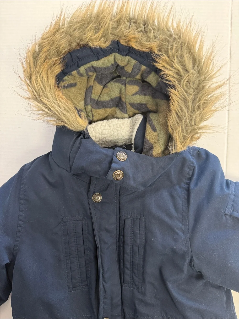 Oshkosh Fur Lined Winter Cargo Coat Navy Camo 4T